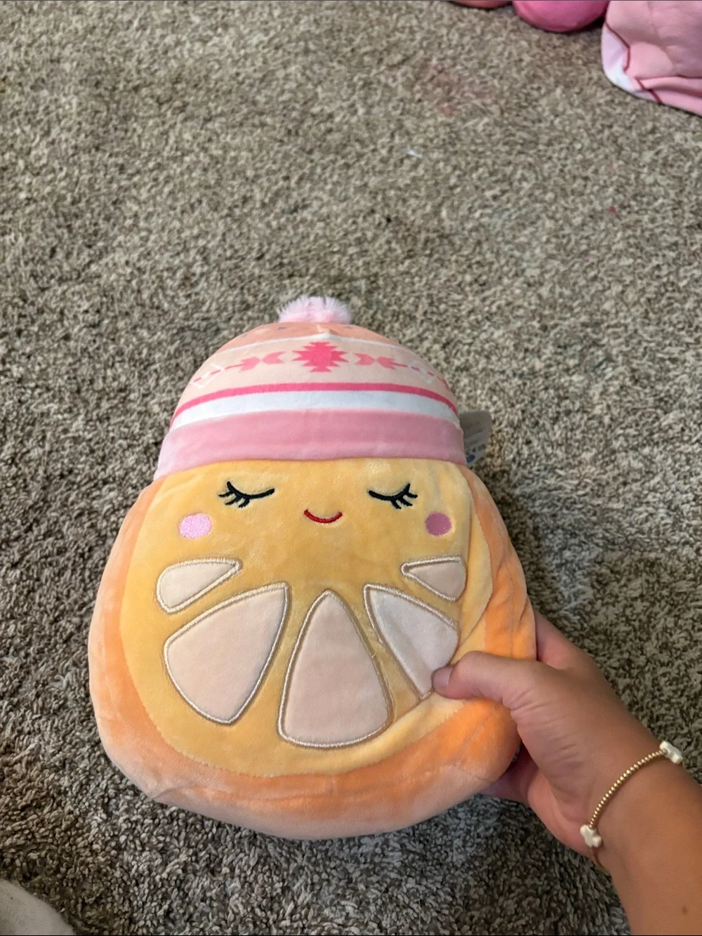Squishmallows Orange Slice Plush with Pink Beanie